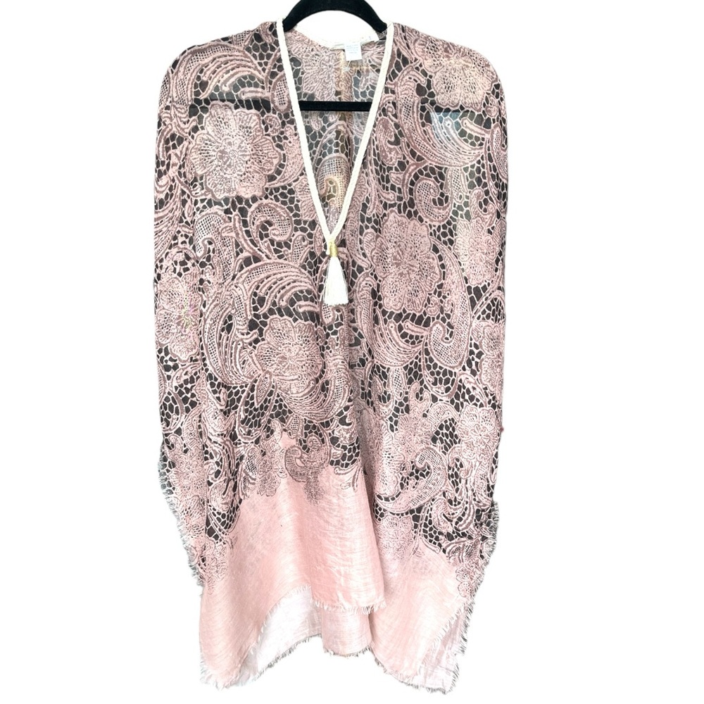 168. Women's Pool To Party by Subtle Luxury Mauve Printed Open Shoulder Kimono